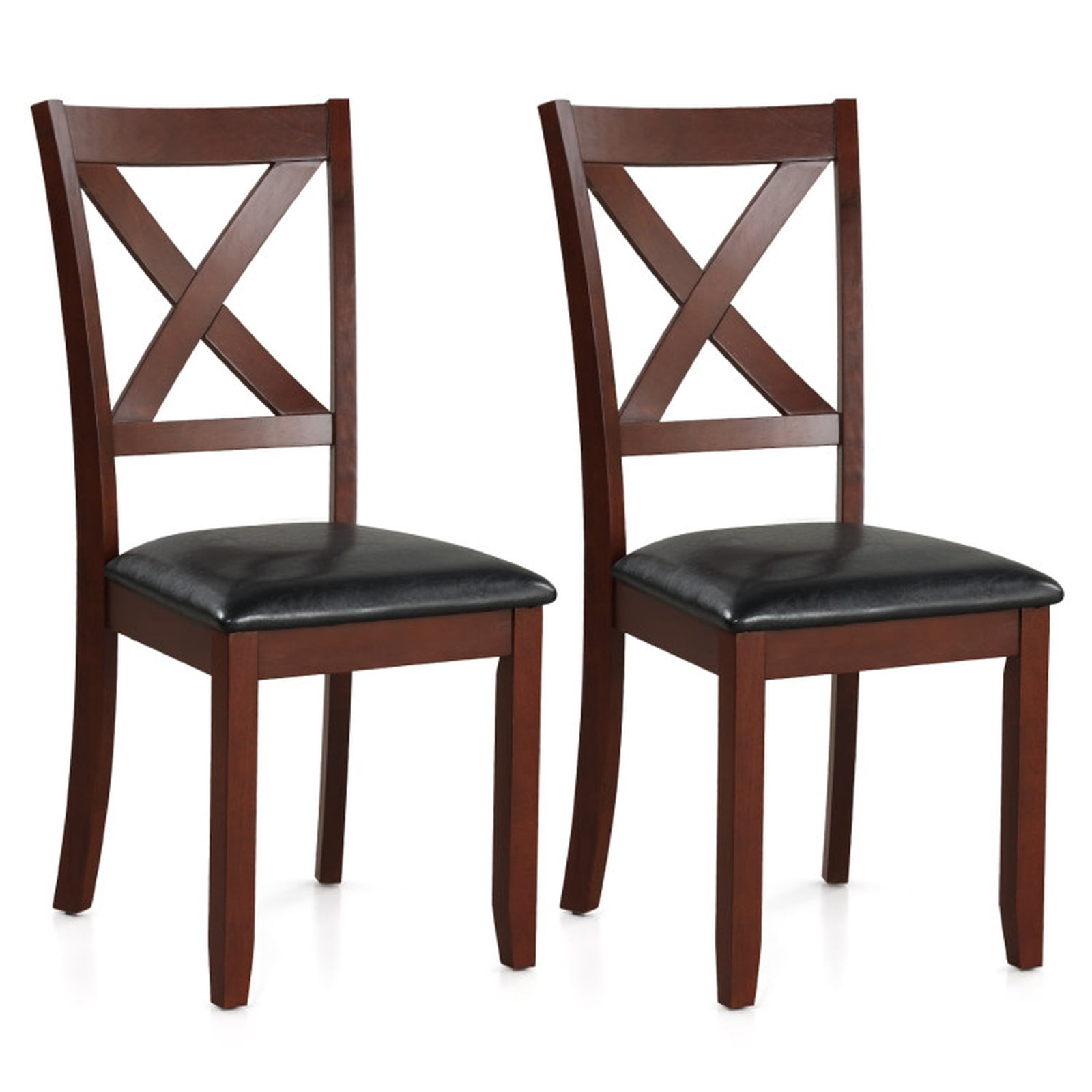 Furnibear Leather Dining Chairs Set of 2 with Padded Seat and Ergonomic X Shaped Rubber Wood Backrest for Kitchen and Dining Room, Black