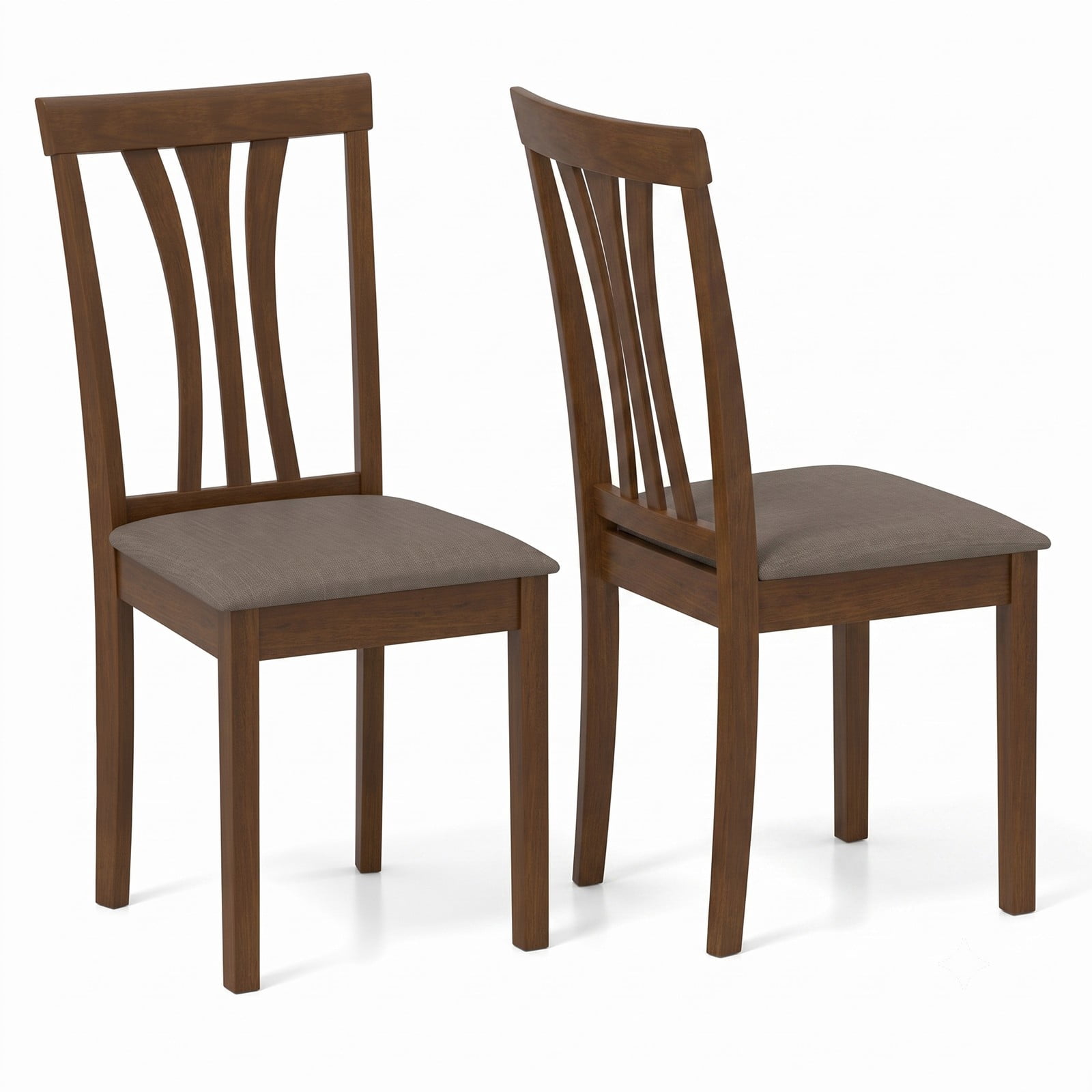 Furnibear Wooden Dining Chairs Set of 2, Linen Fabric Upholstered Kitchen Side Chairs with Rubber Wood Frame, Ergonomic Slatted Backrest, Padded Seat for Dining, Brown