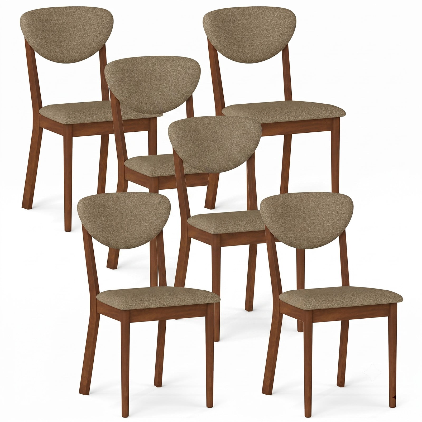 Furnibear Wooden Dining Chairs Set of 4, Upholstered Kitchen Side Chairs with Padded Linen Seat and Angled Backrest, Solid Rubber Wood Legs, 330 lbs Capacity, Brown