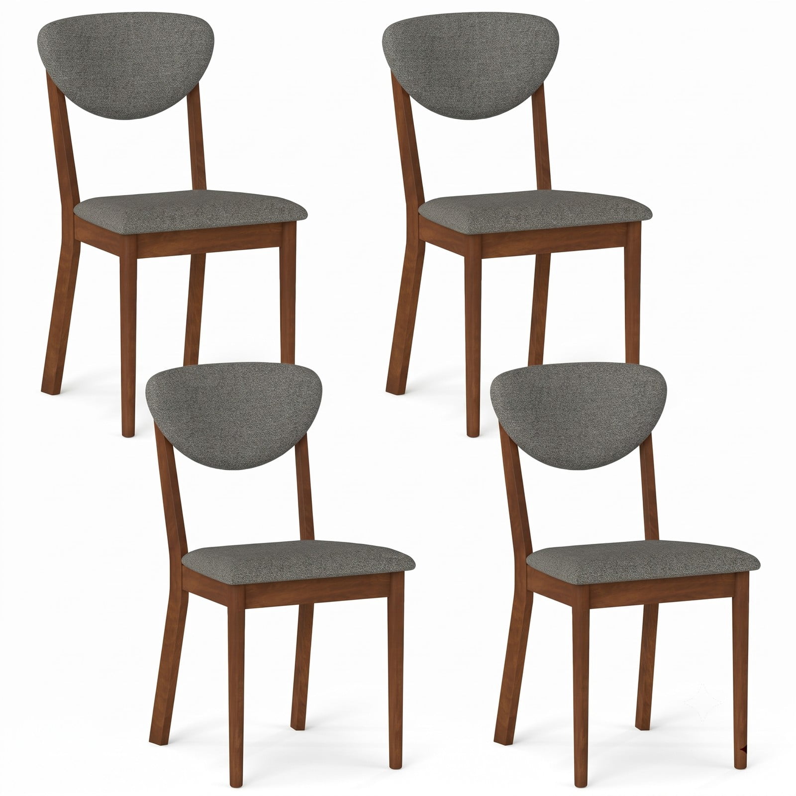 Furnibear Wooden Dining Chairs Set of 4, Upholstered Side Chairs with Cushioned Linen Seat and Curved Backrest, Solid Rubber Wood Frame, 330 lbs Capacity for, Gray