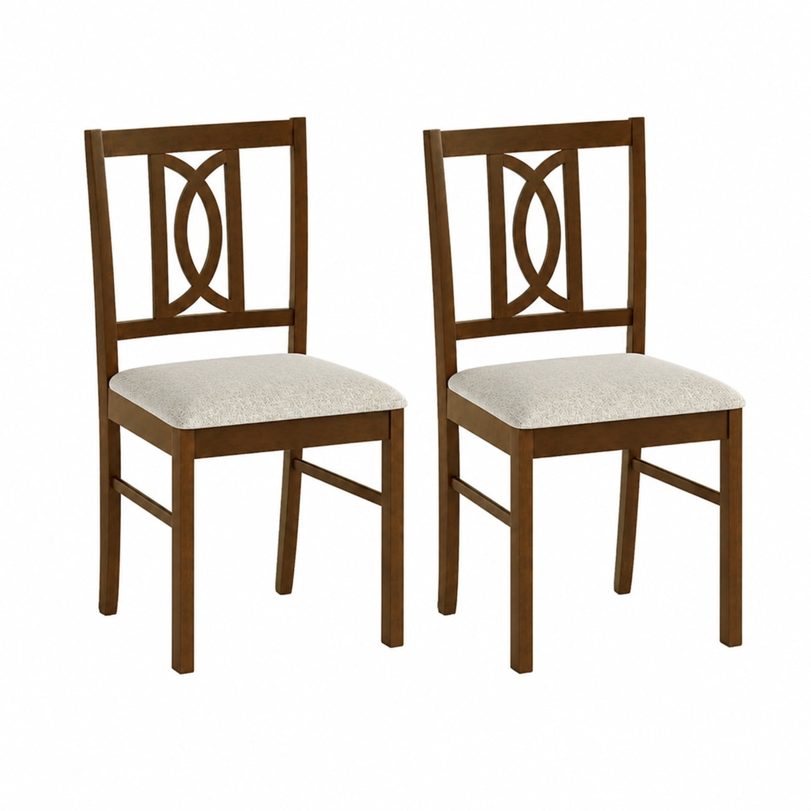 Furnibear Wooden Dining Chairs Set of 2 Rubber Wood Dining Room Chairs with Hollowed Backrest and Padded Faux Linen Seat, Walnut