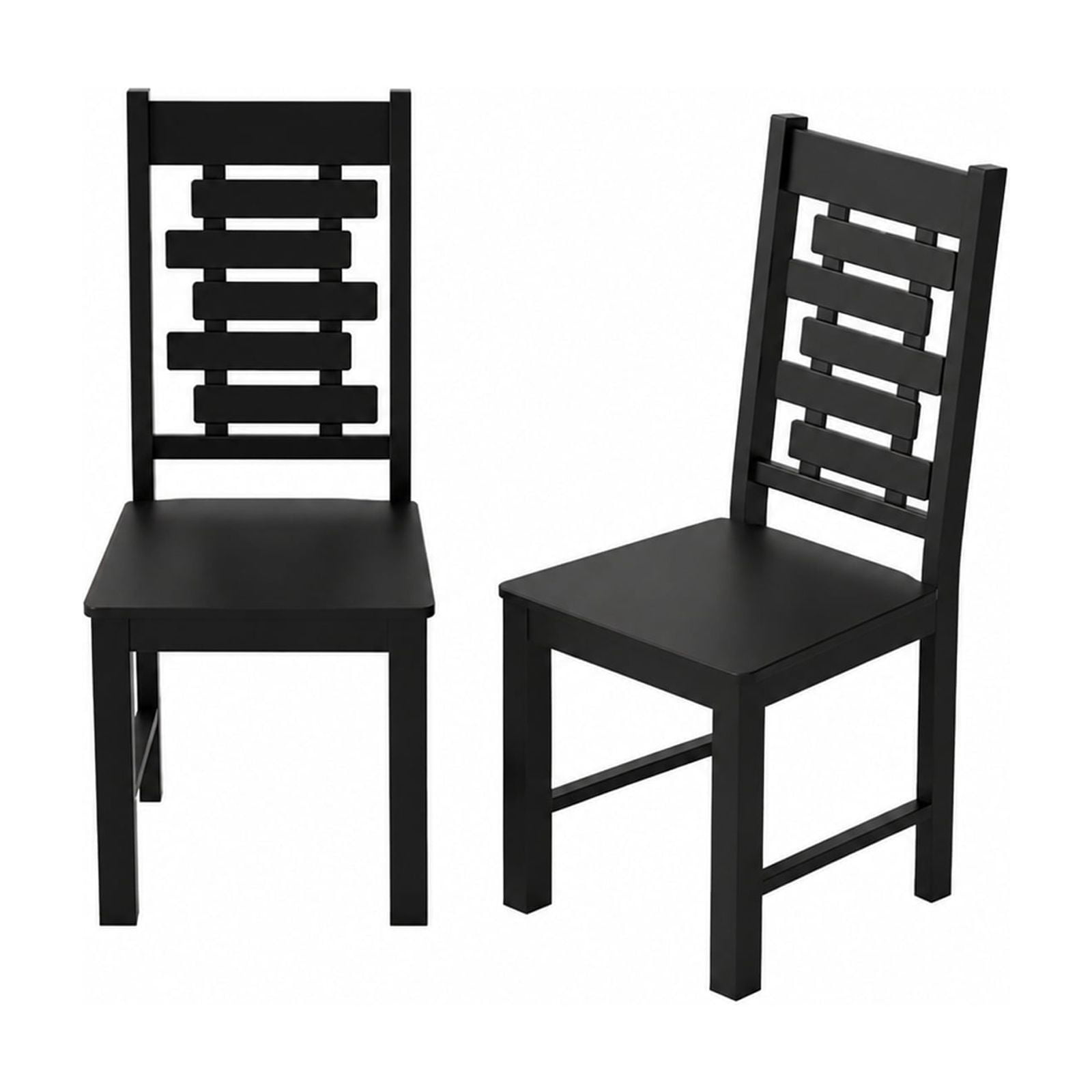 Furnibear Wooden Dining Chairs Set of 2 Solid Rubber Wood Kitchen Chairs with Curved Backrest for Kitchen and Dining Room, Black