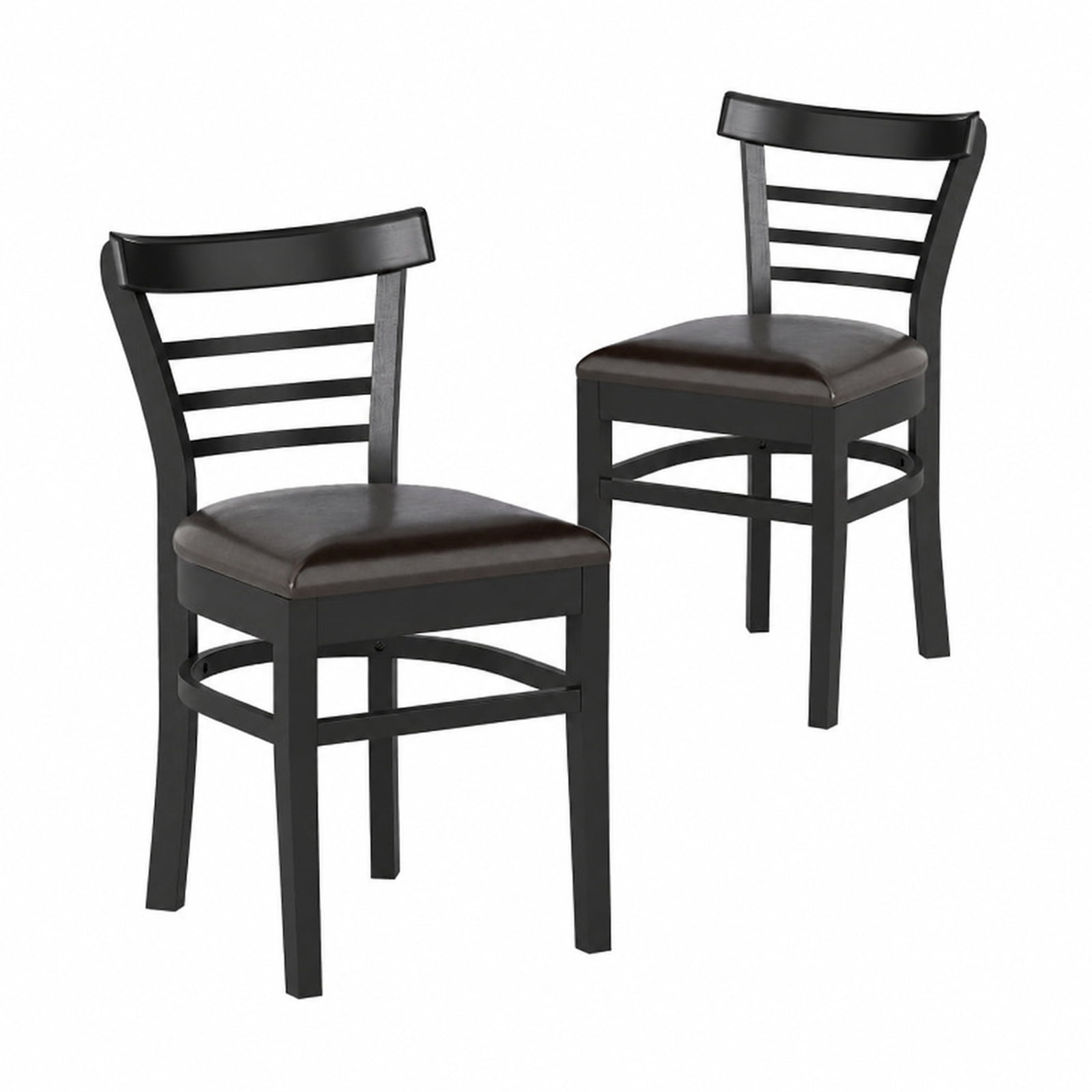 Furnibear Wooden Dining Chairs Set of 2 with Faux Leather Seats and Rubber Wood Legs for Restaurant Kitchen and Dining Room, Black