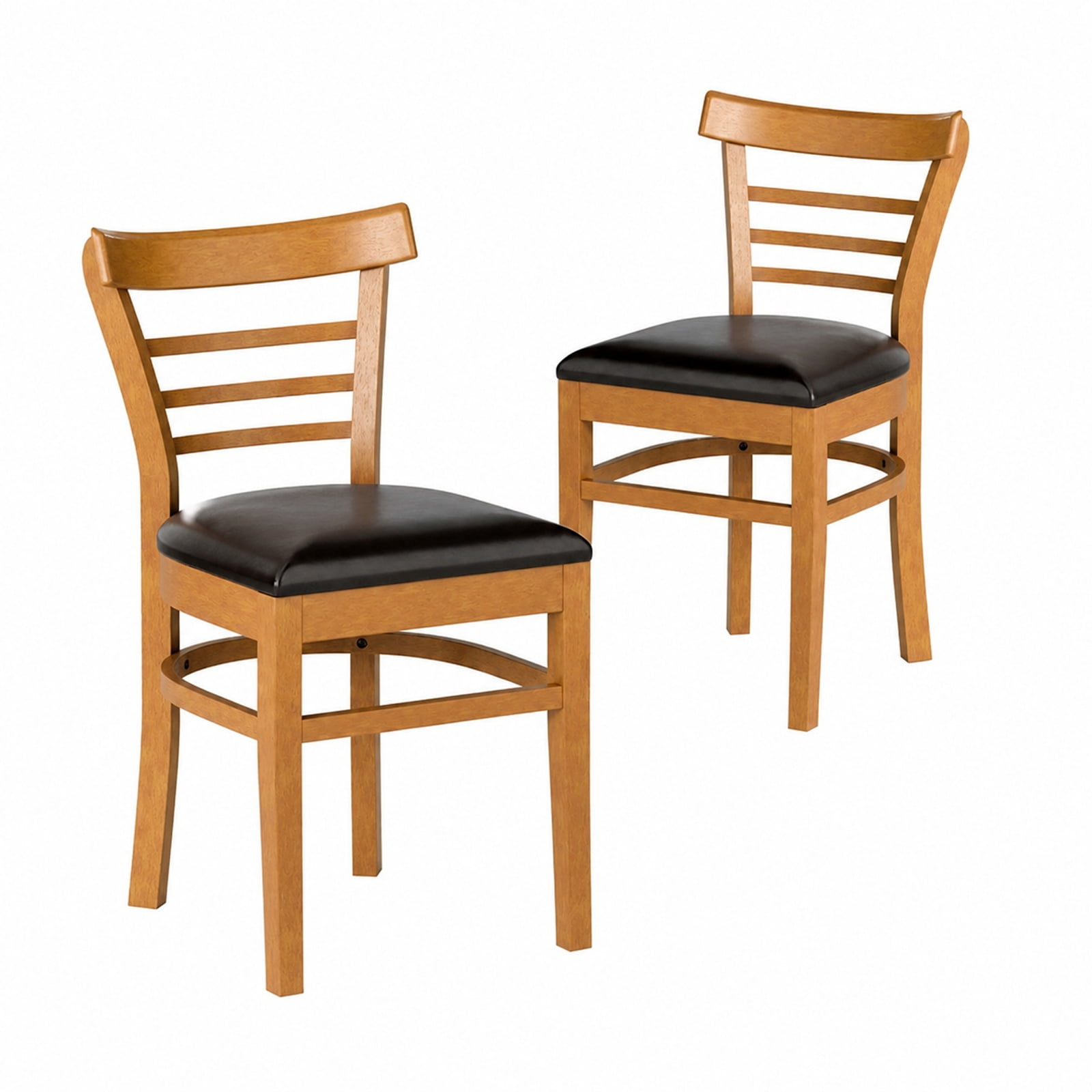 Furnibear Wooden Dining Chairs Set of 2 with Faux Leather Seats and Rubber Wood Legs for Restaurant Kitchen and Dining Room, Brown