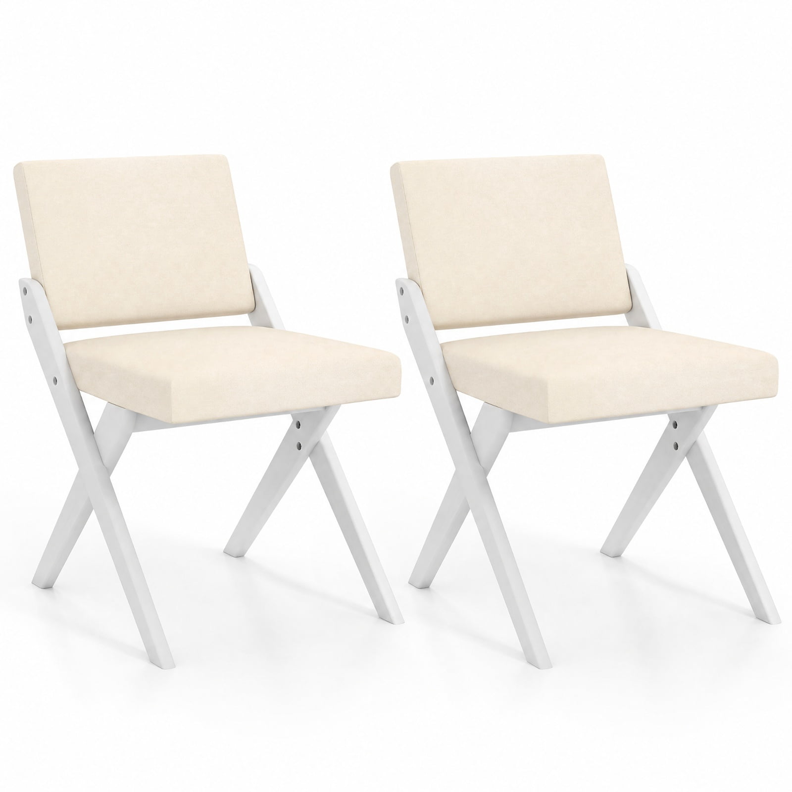 Furnibear Wooden Dining Chairs Set of 2 with Rubber Wood Frame and Padded Polyester Cushion for Kitchen and Dining Room, White