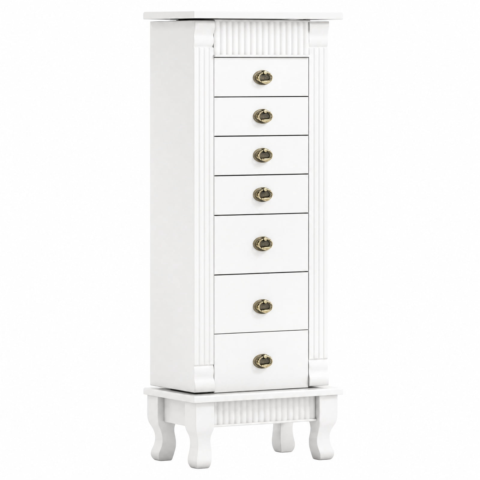 Furnibear Wooden Jewelry Armoire Cabinet Storage Chest with Drawers and Swing Doors for Bedroom Dressing Room Jewelry Necklace Rings Storage, White
