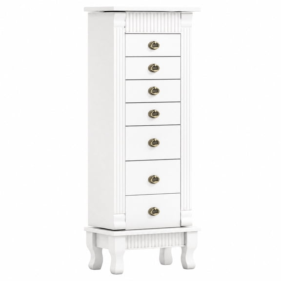 Furnibear Wooden Jewelry Armoire Cabinet Storage Chest with Drawers and Swing Doors for Bedroom Dressing Room Jewelry Necklace Rings Storage, White