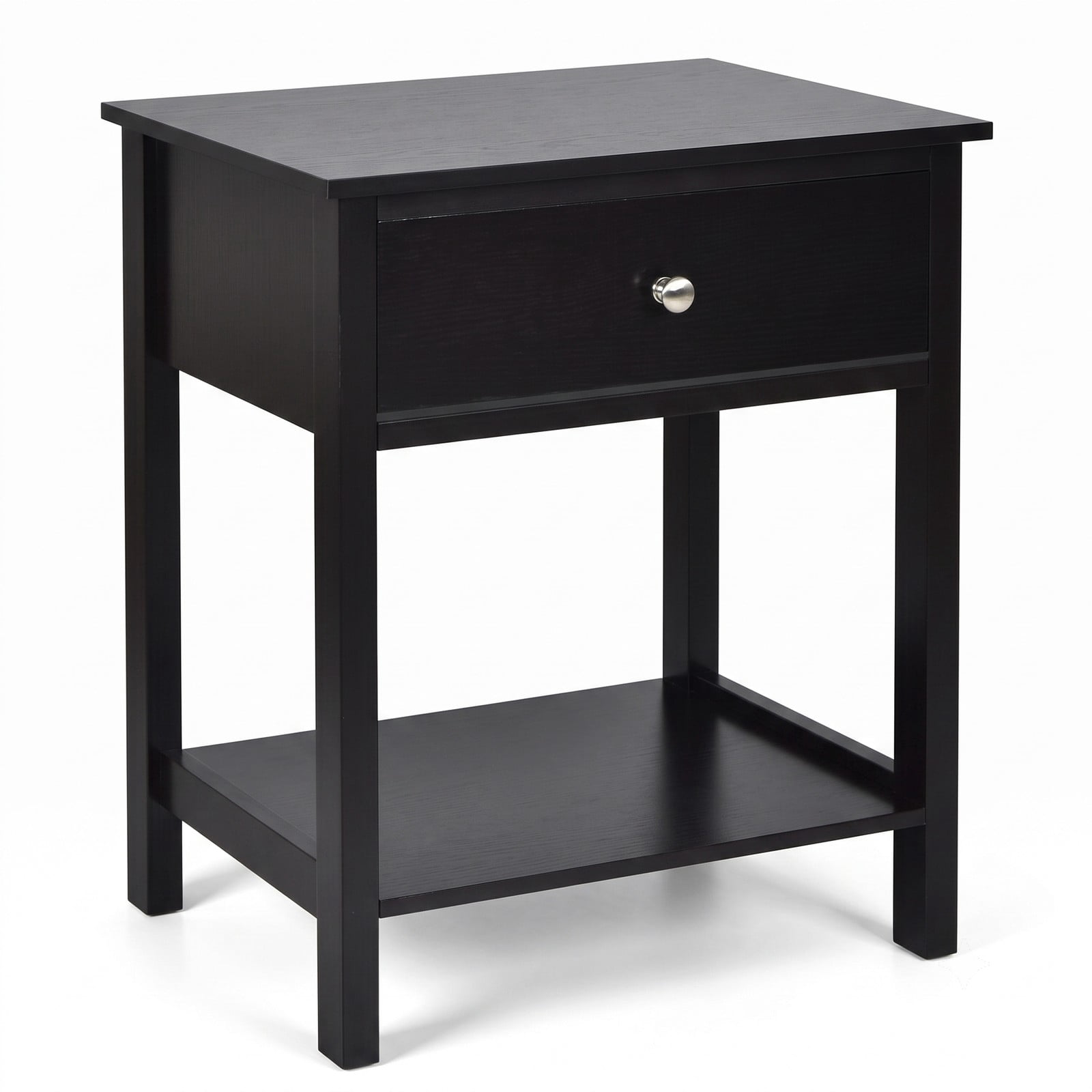 Furnibear Wooden Nightstand with Drawer and Open Bottom Shelf Bedside Table for the Bedroom Living Room and Entryway, Black