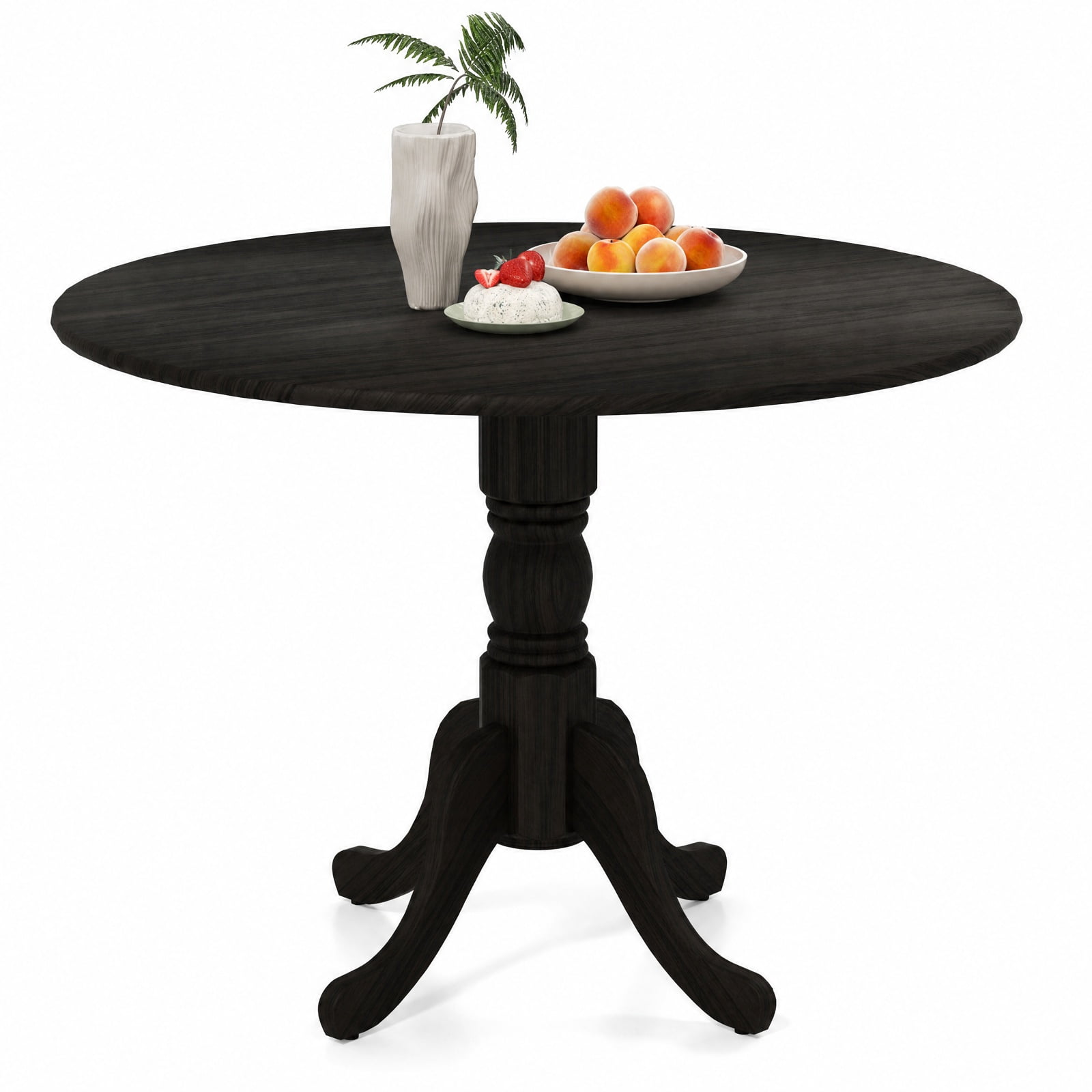 Furnibear Wooden Round Dining Table for 4 with Curved Trestle Legs and Adjustable Foot Pads for Kitchen and Dining Room, Black