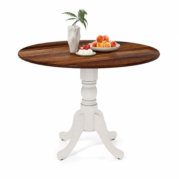 Furnibear Wooden Round Dining Table for 4 with Curved Trestle Legs and Adjustable Foot Pads for Kitchen and Dining Room, Walnut