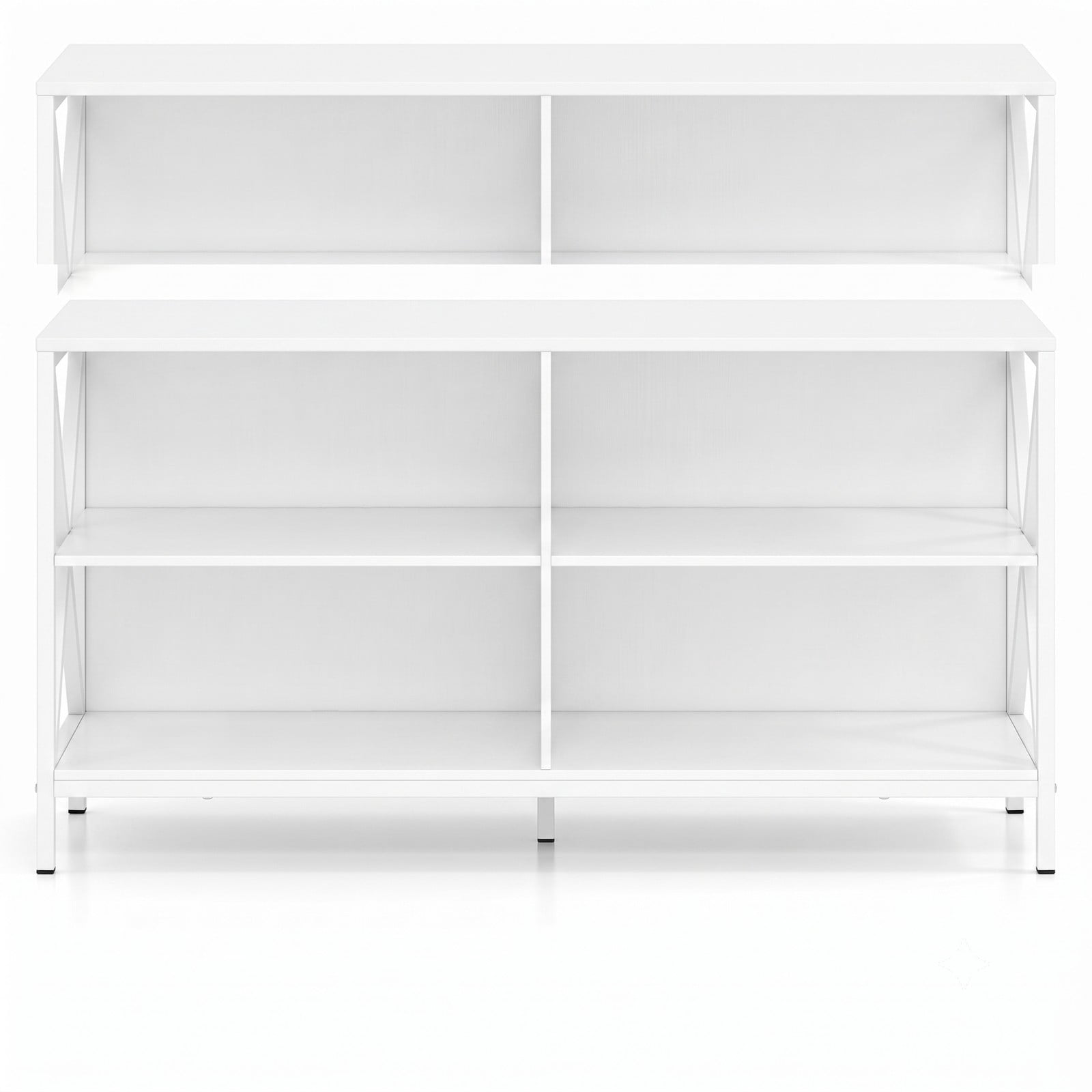 Furnibear Wooden TV Stand Entertainment Center for TVs up to 55 Inch, X-Shaped Metal Frame Media Console with Open Storage Compartments for Living Room, White & Black