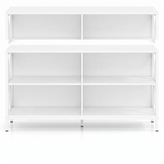 Furnibear TV Stand for TVs up to 55 Inches with X-Shaped Metal Frame, 2 Open Storage Compartments and 5 Support Legs, White