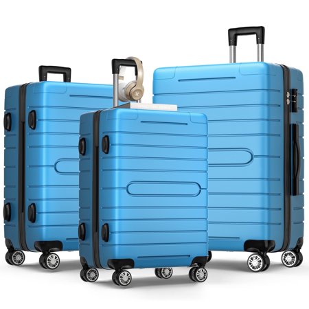 Furnibear Durable Hardside 3-Piece Luggage Set (20/24/28in) - TSA-Approved Locks, Smooth Spinner Wheels, Ideal for Short and Long Trips,Bule