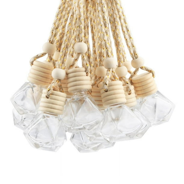 Furnido 20 Pcs/Set,8ml Hanging Car Air Freshener Diffuser,Empty Clear Glass Perfume Scent Diffuser Interior Ornament Pendant Glass Vials with Wooden Caps & Hanging String,Diamond Shaped Style