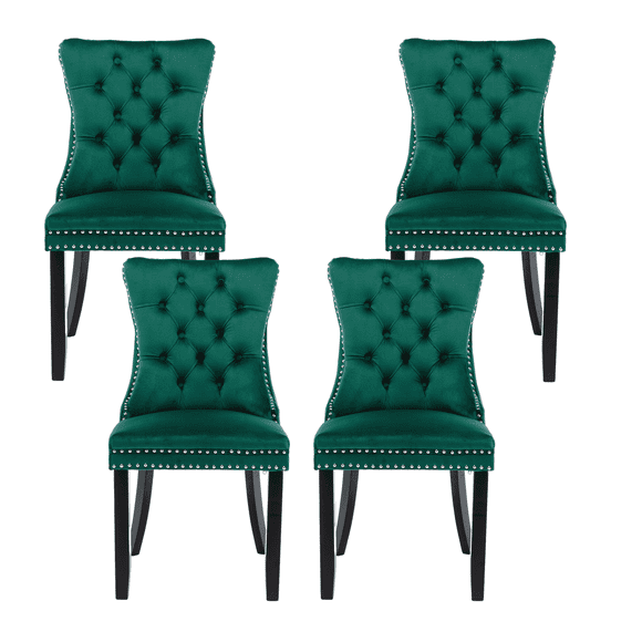 Furnieka Mid Century Modern Velvet Button tufted Dining Side Chairs, Green (Set of 4)