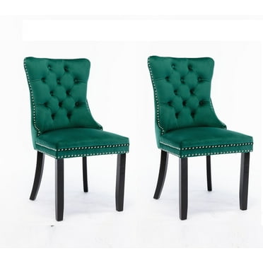 Furnieka Velvet Tufted Dining Side Chairs, Green (Set of 2)