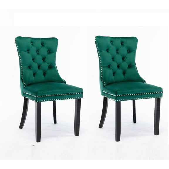 Furnieka Velvet Tufted Dining Side Chairs, Green (Set of 2)
