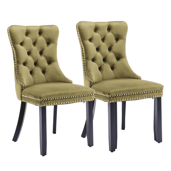 Furnieka Velvet Tufted Dining Side Chairs, Olive Green (Set of 2)