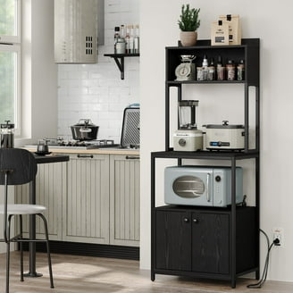 OUTLET【タン、黒 ブラック、Dブラウン 140㎝×30本】 Walsunny Kitchen Bakers Rack Stand with Power Outlet, 10 Hooks