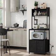 Furnihold 23.1W Kitchen Bakers Rack with Outlets and Microwave Stand, 5 Tiers Coffee Bar with Storage Cabinet, Black