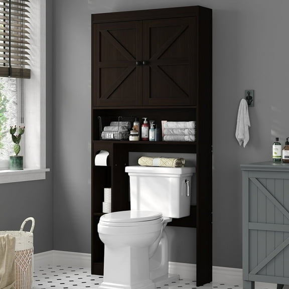 Furnihold 32.3''W Over The Toilet Storage Cabinet with Barn Doors Farmhouse Bathroom Cabinet Over Toilet, Espresso
