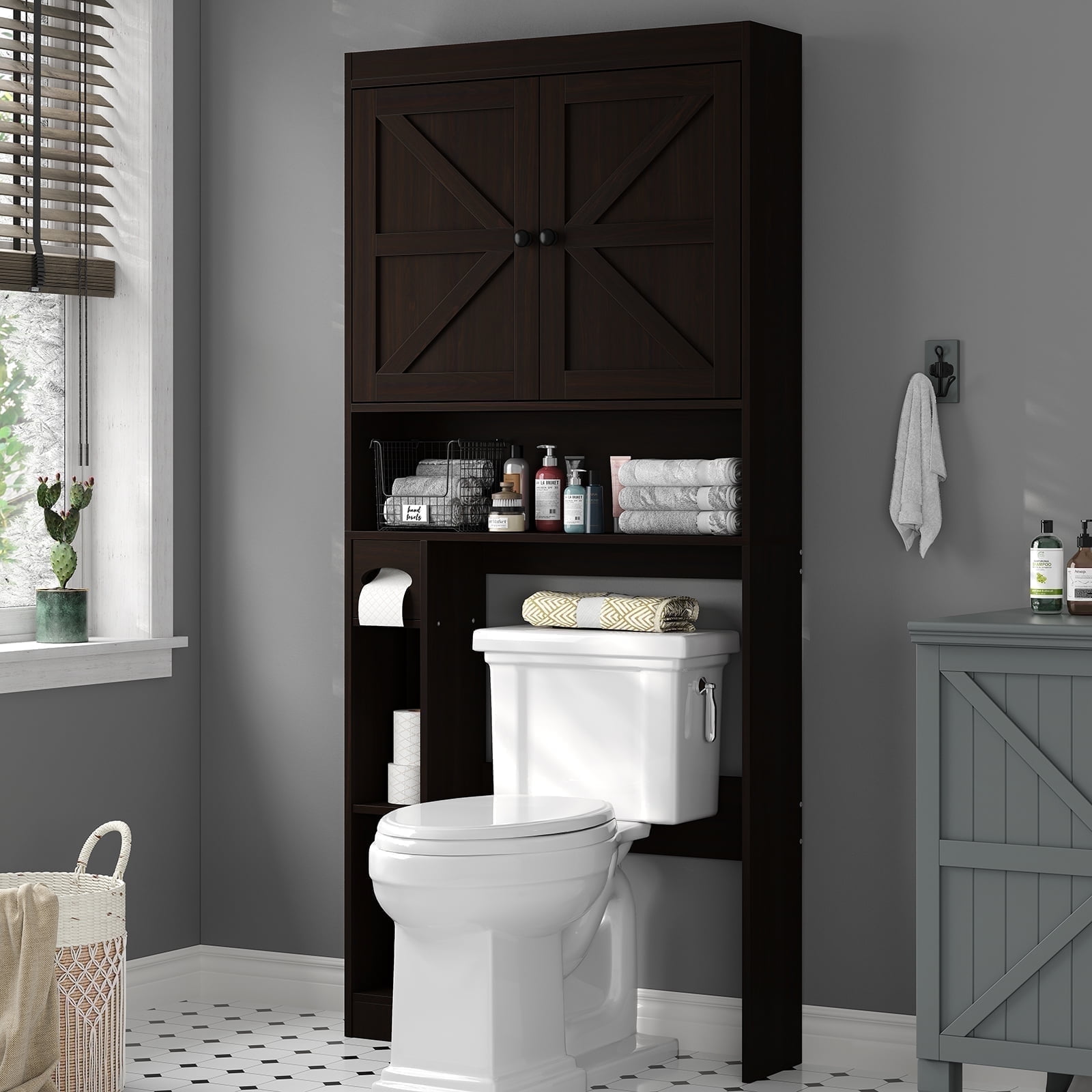 Furnihold 32.3''W Over The Toilet Storage Cabinet with Barn Doors Farmhouse Bathroom Cabinet ...