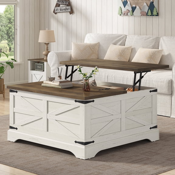 Furnihold 35.5''W Square Coffee Table Farmhouse Lift top Coffee Table with Large Hidden Storage, Wood Center Table for Living Room, Home Office, Brown Top