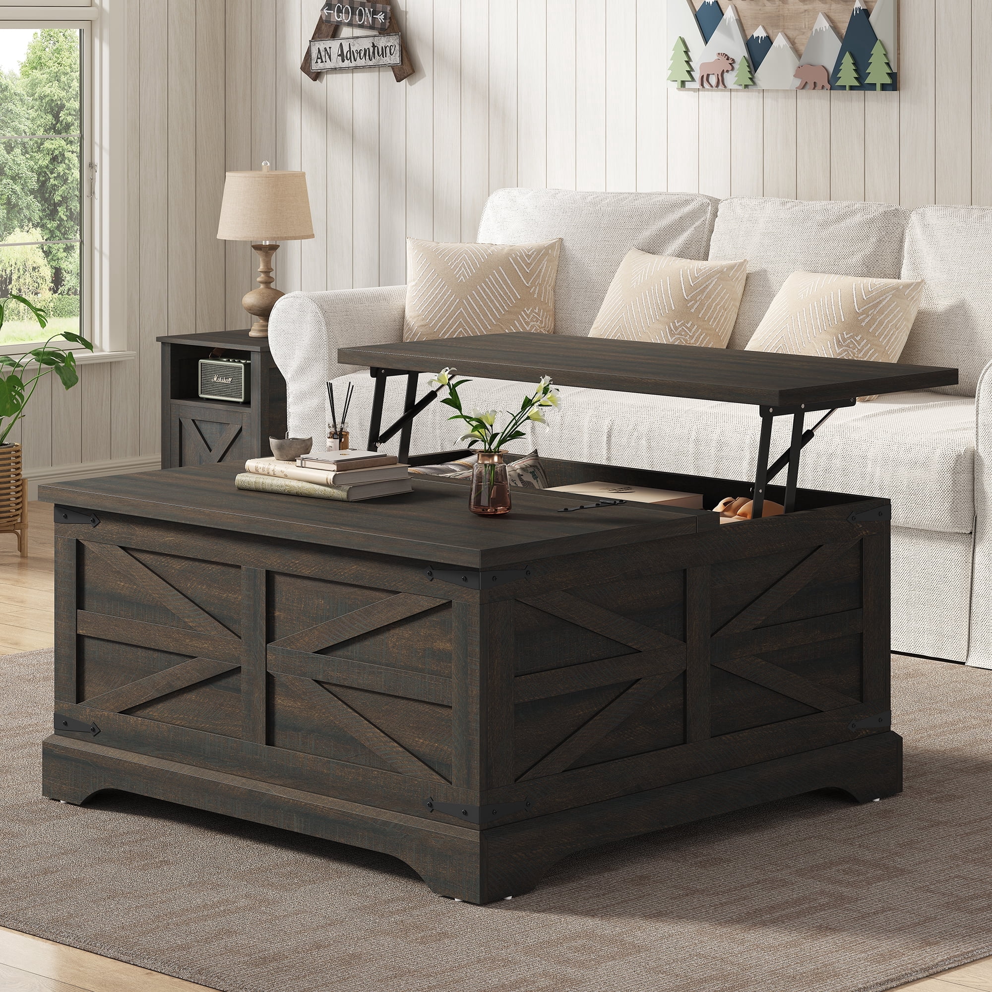 Furnihold 35.5"W Square Coffee Table Farmhouse Lift Top with Storage ...