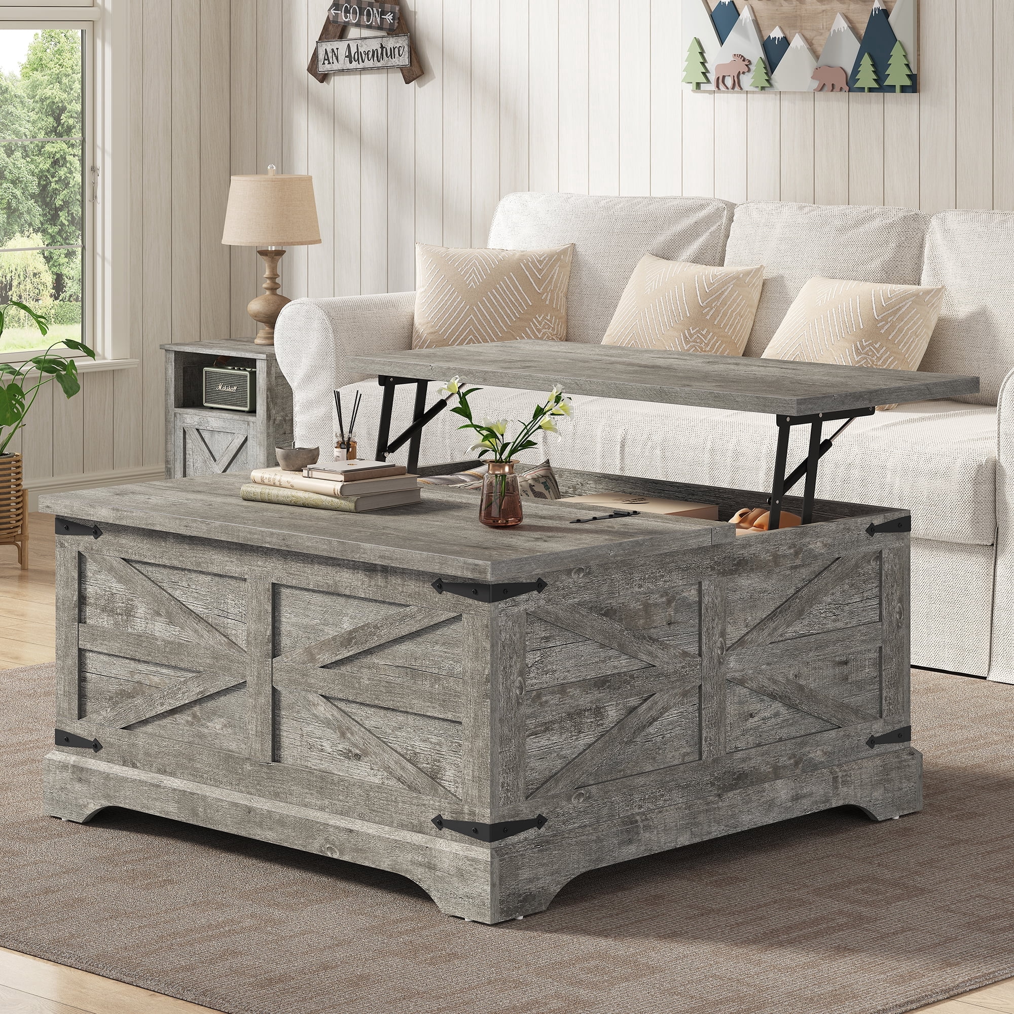 Furnihold 35.5''W Square Coffee Table Farmhouse Lift top Coffee Table ...