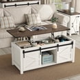 thumbnail image 1 of Furnihold 47.3''W Lift Top Coffee Table with Storage, Center Table with Sliding Barn Doors, Farmhouse Wood Rectangle Coffee Table for Living Room Home Office, Brown Top, 1 of 7
