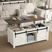 Furnihold 47.3''W Lift Top Coffee Table with Storage, Center Table with Sliding Barn Doors, Farmhouse Wood Rectangle Coffee Table for Living Room Home Office, B