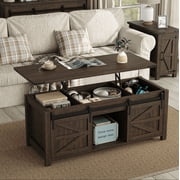 Furnihold 47.3W Coffee Table, Farmhouse Lift Top Coffee Table with Hidden Storage and Sliding Barn Door for Living Room, Dark Brown