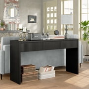 Furnihold 55W Fluted Console Table with 3 Drawers, Narrow Long Entryway Table for Hallway, Living Room, Black