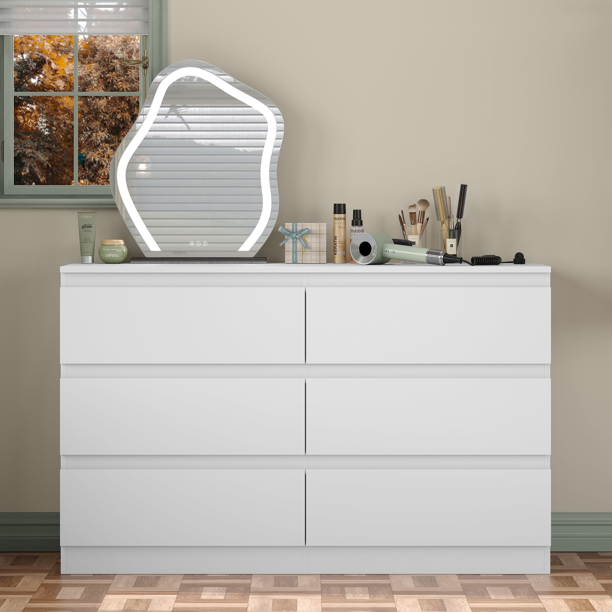 Furnihold 6-Drawer Dresser, 47.3"W Modern Bedroom Dresser, Wood Dresser For Living Room, Bedroom, White
