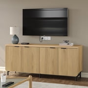 Furnihold Buffet Cabinet with Storage 66.2W Modern Sideboard with 4 Fluted Doors & Shelves Wood Kitchen Buffet Table Fluted Cabinet for Living Room, Natural Oak