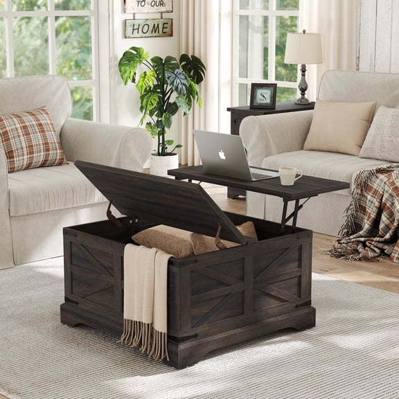 Furnihold Square Coffee Table with Storage Farmhouse Coffee Table with Lifting Top Modern Wood Center Table for Living Room Home Office, Dark Brown