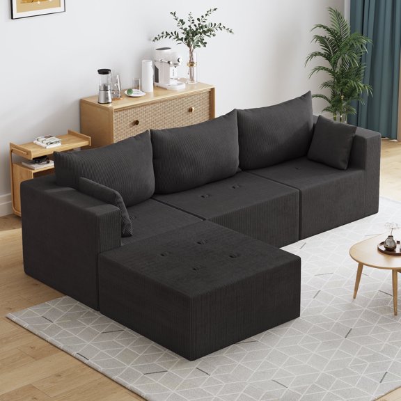 Furniliving 104.25" Modular Sectional Sofa, L-Shape Large Sectional Sofas, Cloud Sectional Sleeper Couch for Living Room, Bedroom, No Assembly Required, Black