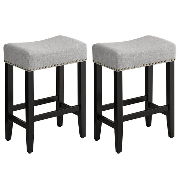 Furniliving 26" Modern Saddle Barstools, Linen Backless Kitchen Counter Bar Stool, Set of 2, Gray