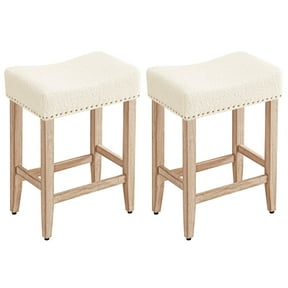 Furniliving 26" Modern Saddle Barstools, Sherpa Backless Kitchen Counter Bar Stool, Set of 2, Beige