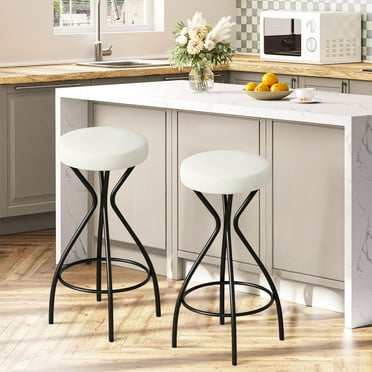 Furniliving 29.92 Inch Bar Stools Set of 2, Backless Round Bar Chairs with Footrest, Counter Height Bar Stools for Dining Room,Kitchen Island, Creamy White