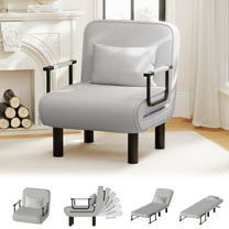 Furniliving 4 in 1 Convertible Sofa Bed, Folding Sleeper Chair Bed with 6-Position Adjustable Backrest & Pillow, Floor Single Chairs for Living Room, Bedroom, Office, Light Grey