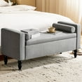 thumbnail image 1 of Furniliving 45.7" Storage Ottoman Bench with Arms and Pillows, Linen Button Tufted End of Bed Bench, Large Storage Bench for Bedroom, Entryway, Grey, 1 of 9