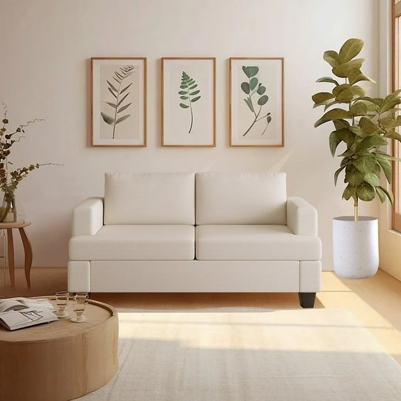 Furniliving 61.75” W Loveseat Sofa, 2 Seat Love Seat Sofa with Armrests, Comfy Couches for Living Room, Bedroom, Apartment and Office (Beige)