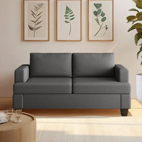 Furniliving 61.75”W Loveseat Sofa, 2 Seat Love Seat Sofa with Armrests, Comfy Couches for Living Room, Bedroom, Apartment and Office (Dark Gray)