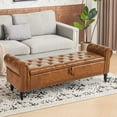thumbnail image 1 of Furniliving 63" Storage Ottoman Bench with Arms, Upholstered Button Tufted End of Bed Bench, Large Storage Bench for Bedroom, Entryway, Yellow Brown, 1 of 9