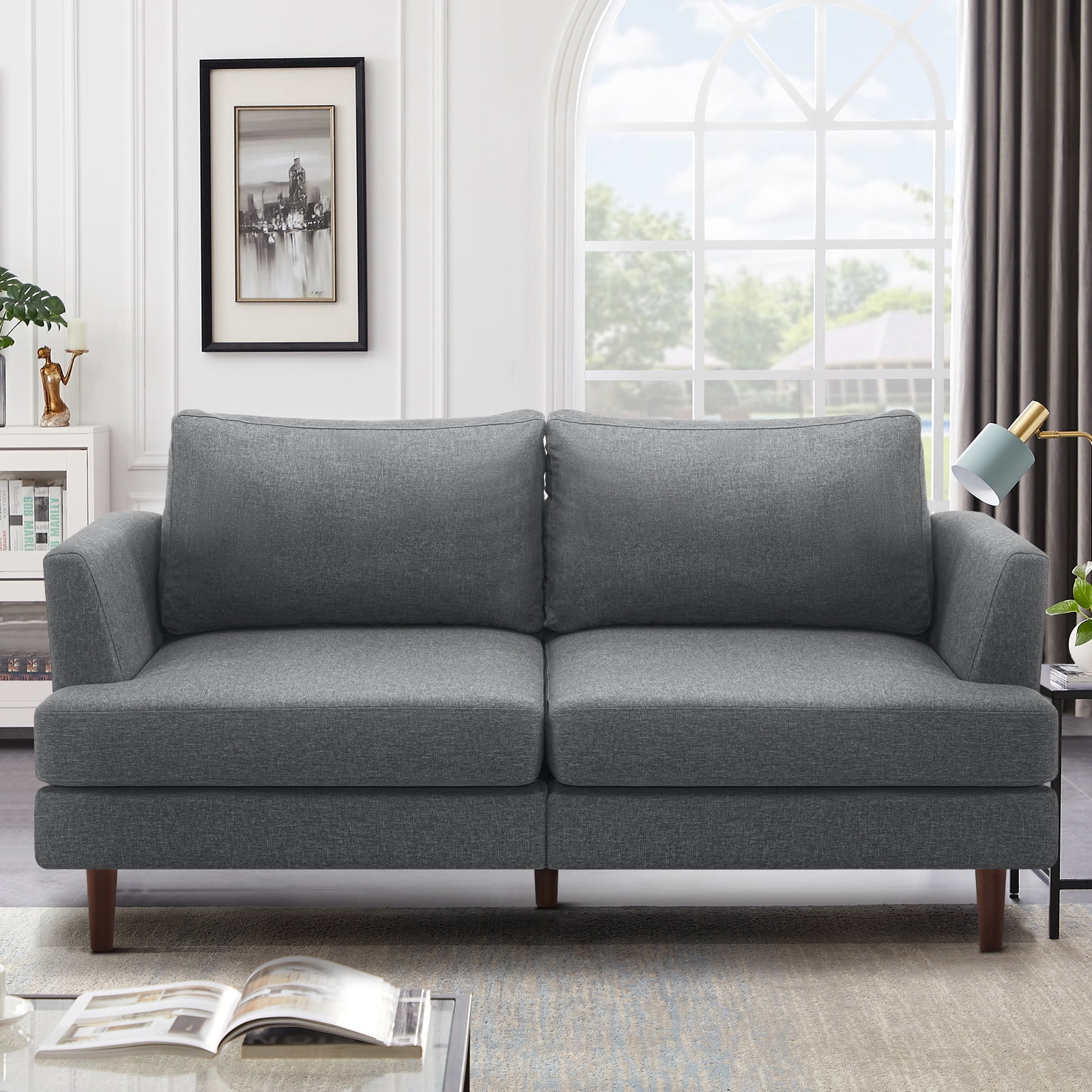 Furniliving 65" Upholstered Loveseat Sofa, Love Seat Small Couches, Extra Deep 2-Seat Small Sofa for Living Room, Bedroom, Apartment,Gray