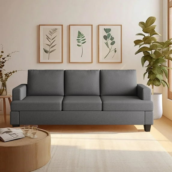 Furniliving 84.75” 3 Seater Sofa Couch, Modern Upholstered Sofa with Extra Deep Seats, Linen Fabric Sofa for Living Room Apartment Lounge, (Dark Gary)