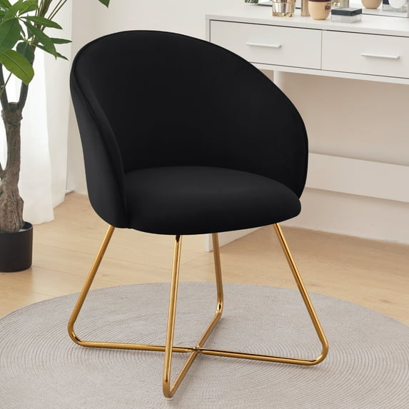 Furniliving Accent Barrel Chair Black Velvet Upholstered Armchair Modern Mid-back Leisure Chair