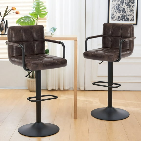 Furniliving Adjustable Swivel Bar Stools Counter Height Stool with Low-Back Kitchen Counter Stools Set of 2,Black Brown
