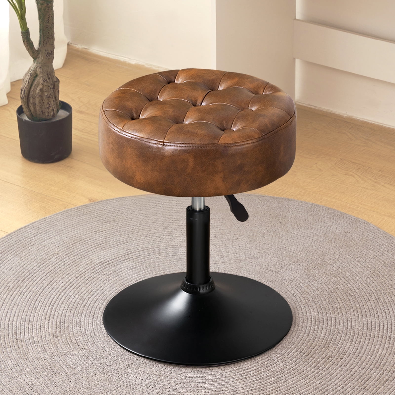 Furniliving Velvet and Leather Ottoman Vanity Stool, Armless, with